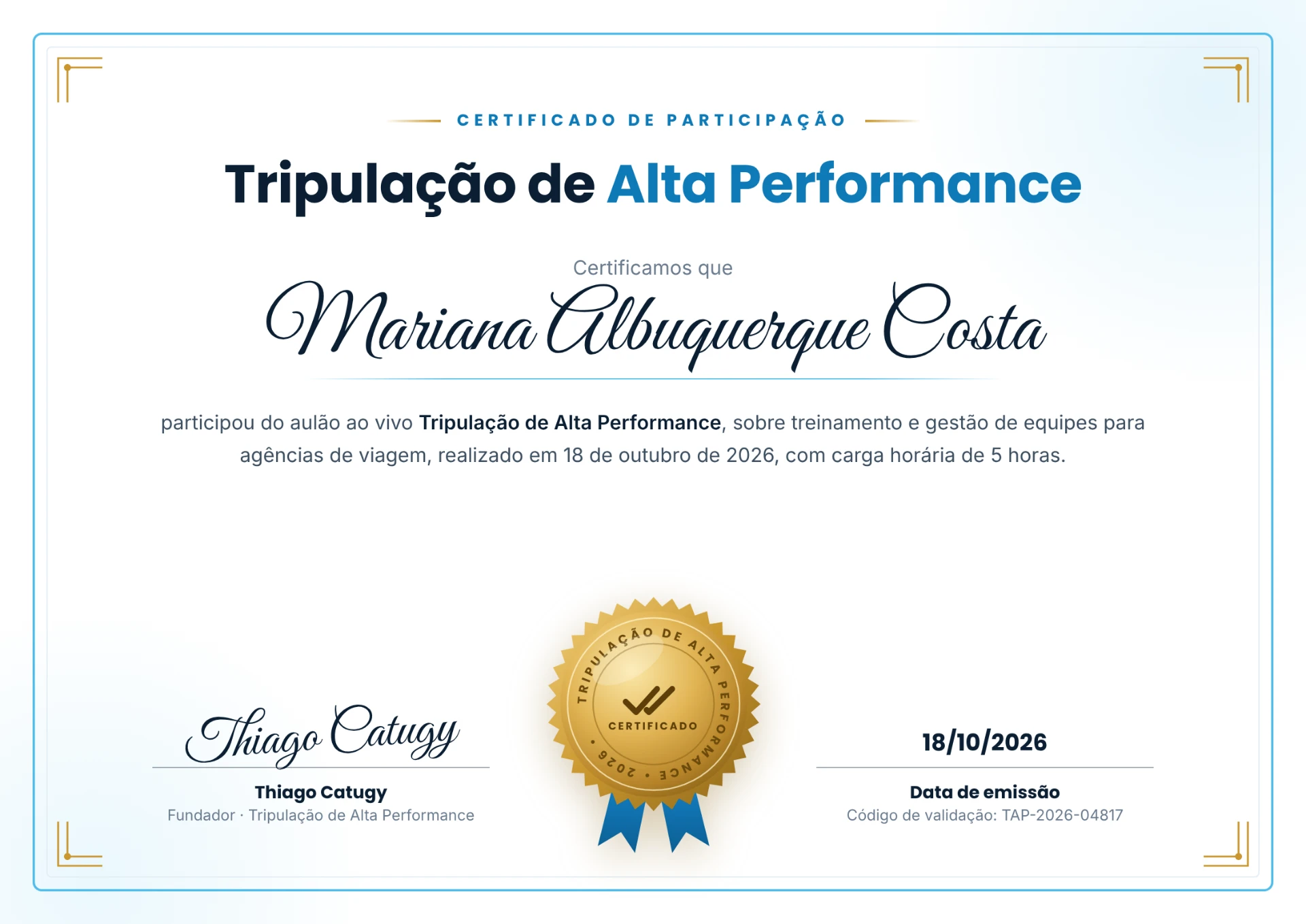 Modelo do certificado de participação